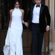 Duchess of Sussex and Prince Harry, Duke of Sussex leave Windsor Castle after their wedding to attend an evening reception at Frogmore House, hosted by the Prince of Wales on May 19, 2018 in Windsor, England.
